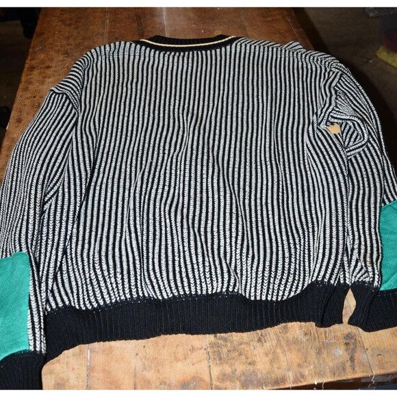 Vtg St Croix Sweater Mens M Black Stripe Cardigan Sail boats  Made in USA - Picture 9 of 9